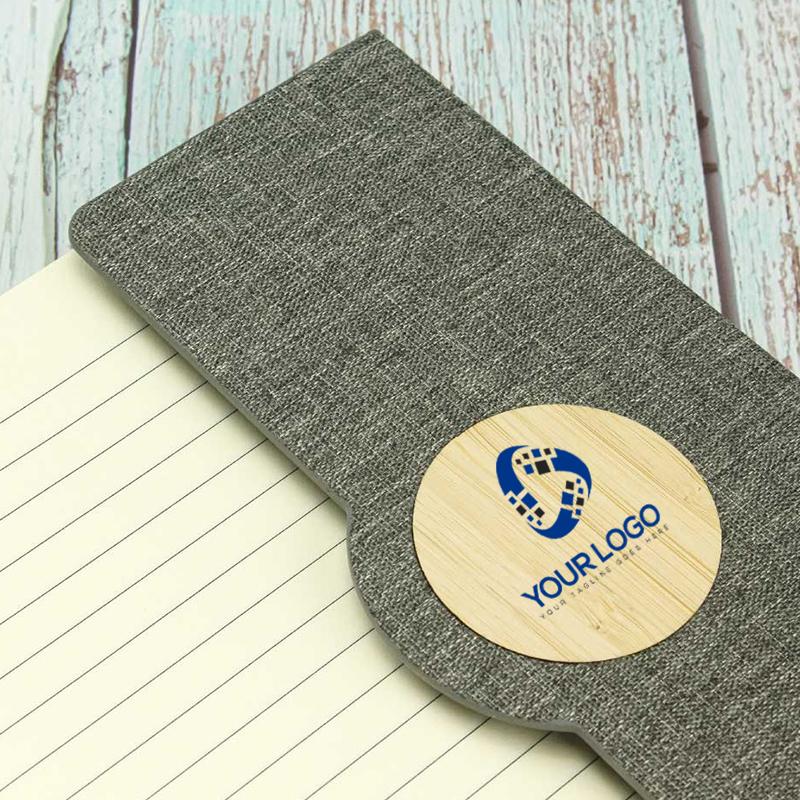 A5 Size RPET Fabric Hard Cover Notebook With Round Bamboo Trims & Magnetic